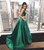 A line Sparkling 2 Pieces Square Neck Long Green Satin Prom Party Dress With Pockets