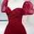 Burgundy Sequins Tulle Puff Sleeve Beading Prom Dress