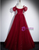 Burgundy Tulle Sequins Straps Puff Sleeve Prom Dress