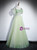 Green Tulle Short Sleeve Pleats Prom Dress