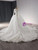 White Tulle V-neck Long Sleeve Lace Appliques Wedding Dress