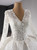 White Tulle V-neck Long Sleeve Lace Appliques Wedding Dress