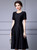 Black Satin Short Sleeve Beading Short Mother Of The Bride Dress