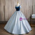Blue Short Sleeve Square Neck Quinceanera Dress