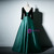Green Satin Velvet Long Sleeve V-neck prom Dress
