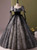 Black Tulle Short Sleeve Square Neck Quinceanera Dress