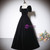 Black Velvet Short Sleeve Square Neck Crystal Prom Dress