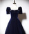 Black Velvet Short Sleeve Square Neck Crystal Prom Dress