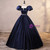 Navy Blue Satin Puff Sleeve Pleats Quinceanera Dress