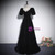 Black Short Sleeve Crystal Prom Dress