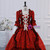 Burgundy Long Sleeve Pleats Rococo Baroque Victorian Dress