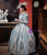 Blue Puff Sleeve Print Rococo Baroque Vintage Dress