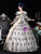 Champagne Long Sleeve Print Baroque Vintage Dress