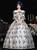 Champagne Long Sleeve Print Baroque Vintage Dress
