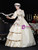 Champagne Satin Puff Sleeve Print Vintage Dress