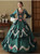 Green Satin Long Sleeve Flower Antonietta Vintage Dress