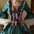 Green Satin Long Sleeve Flower Antonietta Vintage Dress