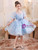 Blue Tulle Puff Sleeve Butterfly Flower Girl Dress