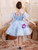 Blue Tulle Puff Sleeve Butterfly Flower Girl Dress