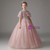 Pink High Neck Tulle Sequins Puff Sleeve Flower Girl Dress