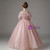 Pink High Neck Tulle Sequins Puff Sleeve Flower Girl Dress