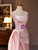 Pink Satin Strapless Pleats Beading Prom Dress