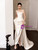 White Satin Straps Pleats Backless Wedding Dress