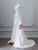 Floor-length A-line satin skirt of ivory white wedding dress with soft sheen