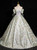 Green Satin Butterfly Print Puff Sleeve Quinceanera Dress