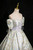 Green Satin Butterfly Print Puff Sleeve Quinceanera Dress