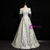 Green Satin Butterfly Print Puff Sleeve Quinceanera Dress