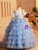 Blue Tulle Tiers Sequins Flower Girl Dress