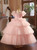 Pink Tulle Sequins V-neck Puff Sleeve Flower Girl Dress