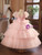 Pink Tulle Sequins V-neck Puff Sleeve Flower Girl Dress