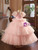 Pink Tulle Sequins V-neck Puff Sleeve Flower Girl Dress