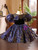 Blue Sequins Puff Sleeve Bow Flower Girl Dress