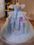 Blue Tulle Puff Sleeve Sequins Pearls Flower Girl Dress