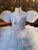 Blue Tulle Puff Sleeve Tiers Flower Girl Dress