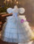 Blue Tulle Puff Sleeve Tiers Flower Girl Dress