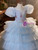 Blue Tulle Puff Sleeve Tiers Flower Girl Dress