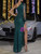 One-shoulder Long-sleeved Sequined Long Evening Dress
