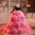 Pink Tulle Long Sleeve 3D Tulle Flower Quinceanera Dress