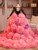 Pink Tulle Long Sleeve 3D Tulle Flower Quinceanera Dress