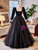 Black Square Neck Tulle Sequins Long Sleeve Prom Dress