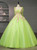 Green Tulle Straps Pink Appliques Quinceanera Dress