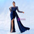 In Stock:Ship in 48 Hours Blue Velvet Sequins Long Sleeve Party Dress