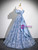 Blue Sequins Off the Shoulder Flowers Prom Dress