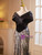 Silver Sequins Black Satin Prom Dress