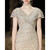 Champagne Mermaid V-neck Cap Sleeve Beading Prom Dress