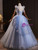 Blue Ball Gown Tulle Puff Sleeve Sequins Beading Quinceanera Dress